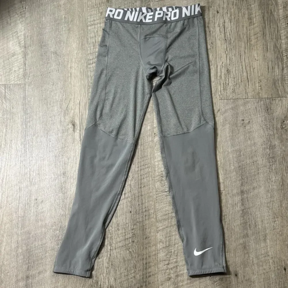 NIKE Pro Dri Fit Compression Tight Leggings Pants Base Layer Gray Boys Large
